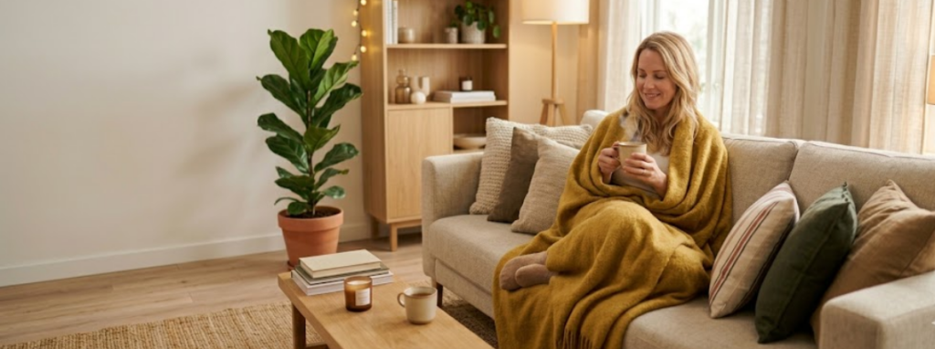 Vrouw zit op de bank