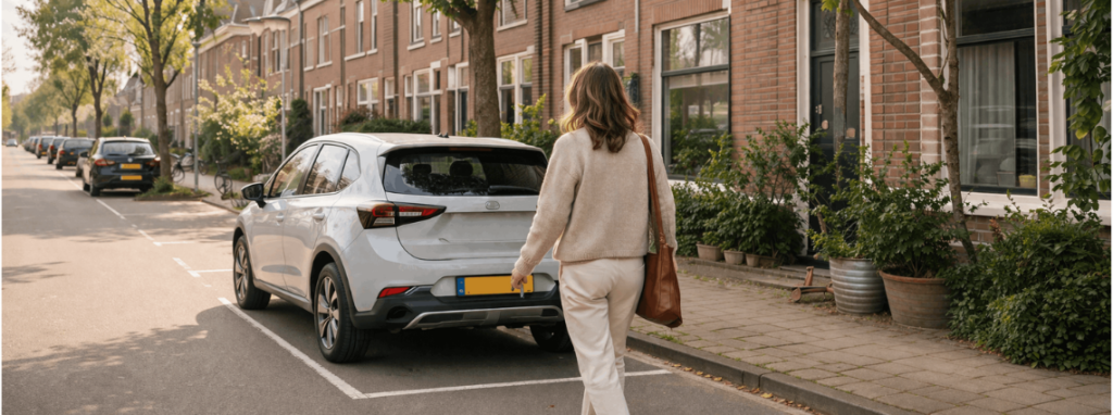 Vrouw loopt naar de auto