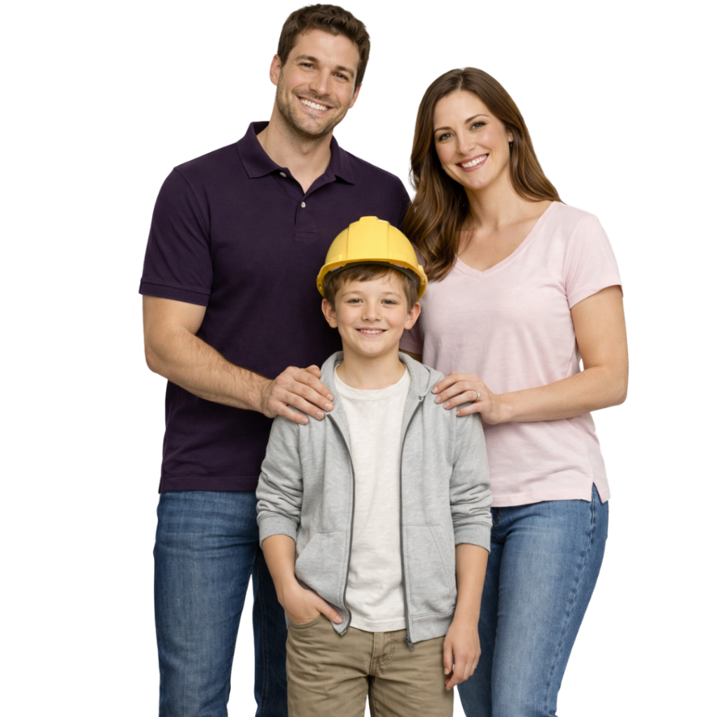 Gezinnetje met bouwhelm