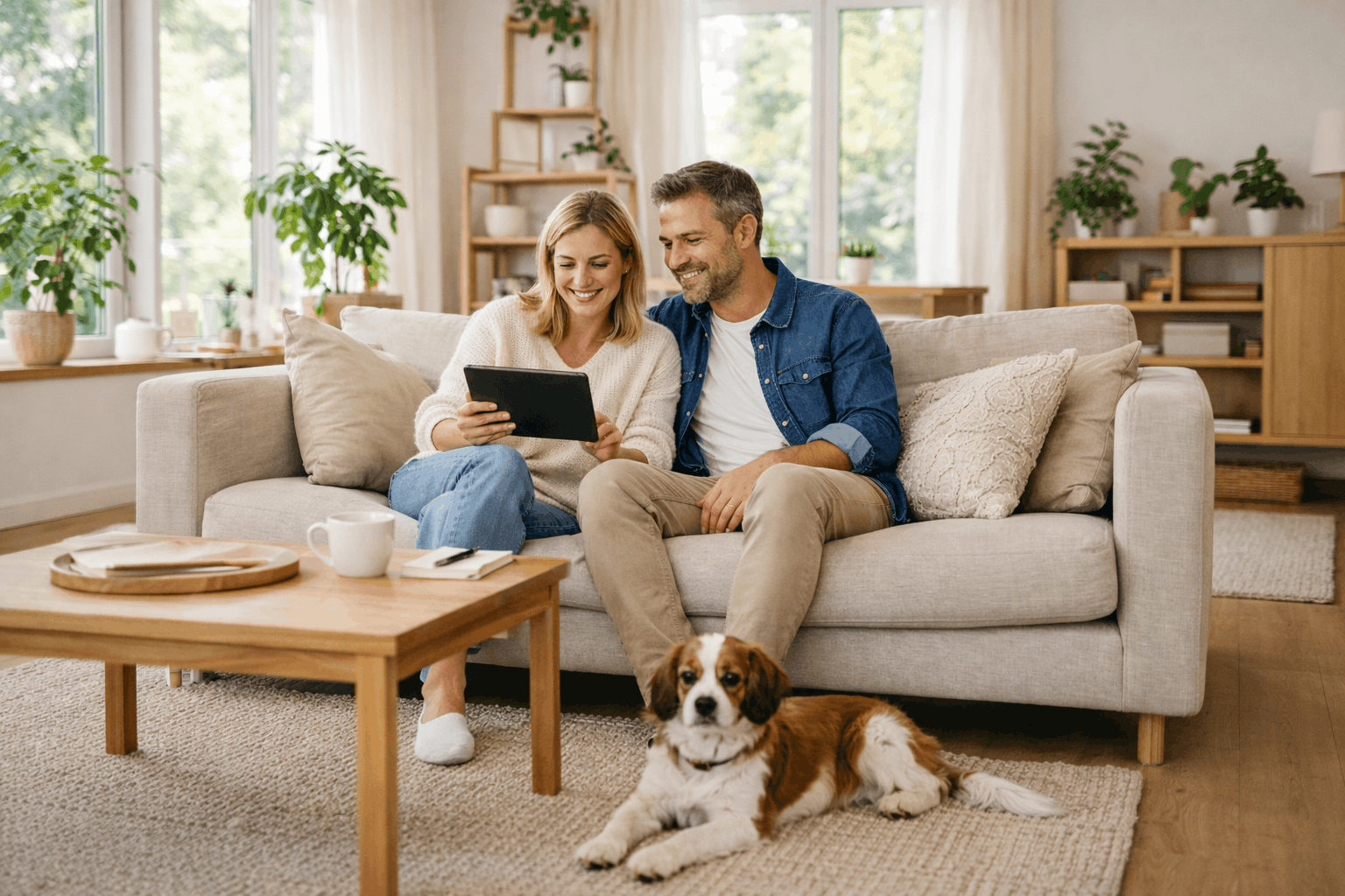 Stel op de bank met de hond