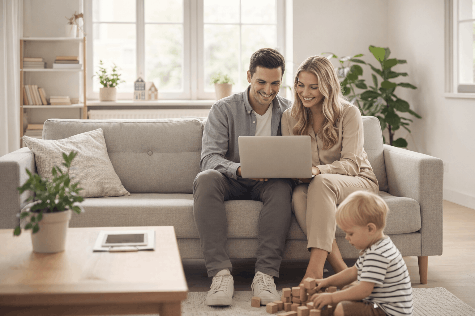 Gezinnetje in de woonkamer