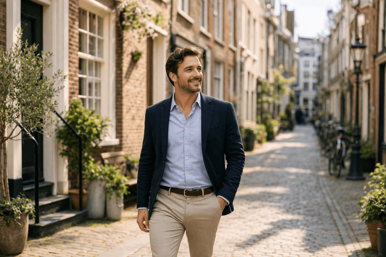 Man die door de straat loopt