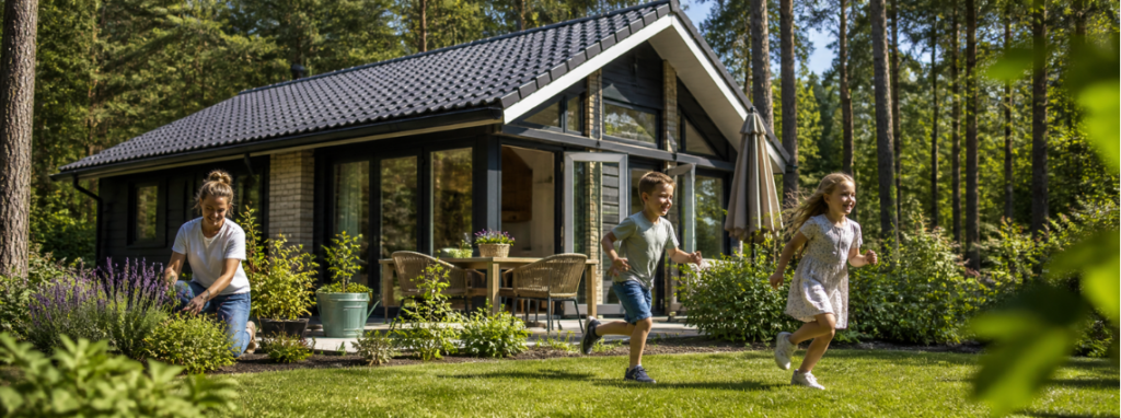Gezinnetje bij de vakantiewoning
